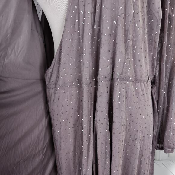 Alfani Glitter Mesh Wrap Dress 2X Silver Long Sleeve Plus Size Party Midi - Picture 8 of 14